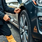 Professional mechanic checking engine oil in a modern, well-lit garage during routine car maintenance
